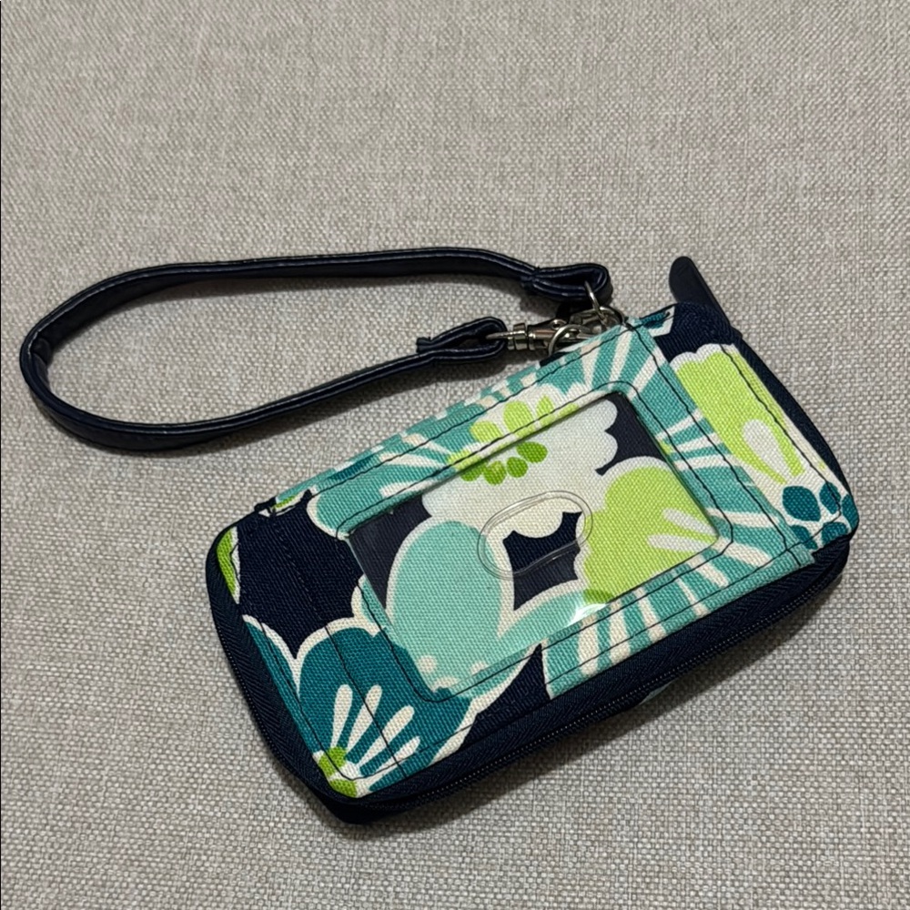 Thirty-One-Mini Zip Around Wallet/Wristlet-Blue/Green Color Leaf Print-GUC